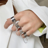 Punk Cool Hip Pop Multi-layer Adjustable Chain Four Fingers Open Alloy Women Rotate Rings for Women Party Gift daiiibabyyy