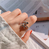 New Trendy Hip hop Female Geometric Open Rings Antique Silver Color Pentagram Statement Adjustable Rings For Women bijoux