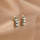 Pearl Pea Ear Nail, Fashion Earrings and Jewelry Korean for Women Creative Gold Material Green Push-back Zinc Alloy Vintage
