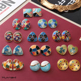 HUANZHI 2022 New Vintage Enamel Drip Oil Heart Color Contrast Metal Geometric Irregular Stud Earrings for Women Girls Jewelry
