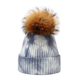 Wool Beanies Women Real Fur Pom Poms Fashion Knitted Hat Girls Tie dye Color Female Beanie Cap Pompom Winter Hats for Women daiiibabyyy