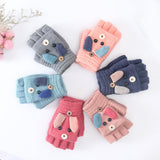 Winter Cotton Keep Warm Kids Winter Gloves Primary School Writing Study Cartoon Mittens Flip Half Finger daiiibabyyy