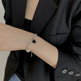2022 Vintage Black Glaze Heart Charm Bracelets For Women Trendy Metal Beads Chain Simulated Pearl Gothic Hand Jewelry Gift