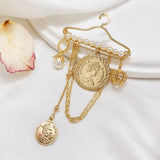 Vintage hanger camellia tassel chain pin brooch woman party flower number 5 brooches sweater accessories daiiibabyyy