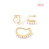 3Pcs/Set Pearl Zircon Clip on Earrings Ear Cuffs Stackable Earrings for Women NO Pierced Cartilage Earring Earcuffs Accessories daiiibabyyy
