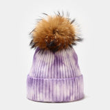 Wool Beanies Women Real Fur Pom Poms Fashion Knitted Hat Girls Tie dye Color Female Beanie Cap Pompom Winter Hats for Women daiiibabyyy