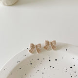 New Fashion Vintage Wine Red Plush Bowknot Ring Earring Personality Simple Autumn And Winter All-match Jewelry For Women Girls daiiibabyyy