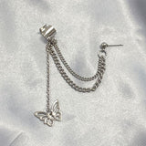 Korea Trendy Women Men Punk Earrings Punk Silver Color Tassel Chain Butterfly Pendant Earring Ear Clip Hip Hop Boys Girl Earring daiiibabyyy