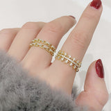 2021 New Arrive Exquisite 14K Real Gold Plated Double Layers Ring for Women AAA Cubic Bling Zircon CZ Luxurious Bijoux Anillos daiiibabyyy