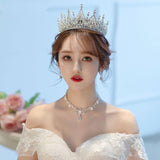 Luxury Bride Wedding Jewelry Sets Bridal Crown Tiara Zircon Necklace Sets For Women Princess Rhinestone African Bead Jewelry Set daiiibabyyy