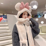 Women Stitching Color Cute Scarf 100% Wool Cold and Warm Hat  Autumn and Winter Love Scarf Winter Skiing All-in-one Hood daiiibabyyy