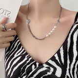 2021 Trend Personality Hip Hop Multilayer Necklace for Women Metal Pearl Couple Pendant Silver Color Chain Necklace Men Jewelry daiiibabyyy