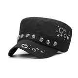 Europe  America Punk  Skull Rivet Full Closure Military Hats Spring Autumn Brand Snapback Cotton Hats For Men Fashion Army Cap daiiibabyyy