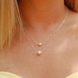 Delysia King Women Trendy Simplicity Pearl Necklace Bilayer Summer Versatile Clavicle Pendant daiiibabyyy
