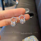 S925 Silver Needle Full of Diamonds Multiple Small Circle Pendant Earrings New Jewelry Fashion Party Unusual Earrings for Woman