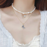 Romantic Cute Imitation Pearl Short Necklace Choker Temperament Micro Inlaid Zirconia Blue Butterfly Necklaces Charm Collier daiiibabyyy