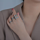 Daiiibabyyy Rotatable Titanium Steel Ring Retro Silver Color Star Moon Matte Rings Punk Women Men Prom Stress Reliever Finger Jewelry