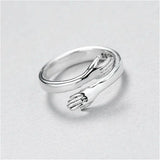 Personality Fashion Silver Color Hug Couple Opening Adjustable Ring Retro Geometric Metal Party Ring Engagement Women Jewelry daiiibabyyy
