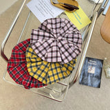 Daiiibabyyy Retro Plaid Octagonal Hats for Women Fashion Gorras Big Size Cap for Lady Elastic Berets Cap Hood Cloud hat Hair Accessories