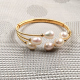Daiiibabyyy Natural Freshwater Pearl Bangles Peacock Tail Shape Charms Bracelet Jewelry Accessories Gift adjustable opening Size 7-8mm