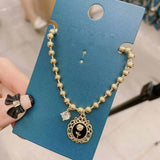 2022 Vintage Metal Rose Flower Pendant Necklace For Women Elegant Clavicle Bracelet Metal Beads Chain Statement Parures Bijoux daiiibabyyy