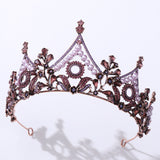Daiiibabyyy Baroque Bronze Geometric Purple Black Crystal Pearl Bridal Tiara Crown Rhinestone Diadem Wedding Hair Accessories Tiara De Noiva