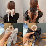 Women's Pretty Embroidery Flower Hair Rope Stylish Elegant Bow Hair Ring Temperament Korean Style Sweet Hair Rubber Band As Gift daiiibabyyy