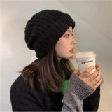 Winter  Fashion Female Millet Grain Solid Color Couple Student Shawl Warm Knitted Woolen Hat and Scarf Set Gorros Invierno Mujer daiiibabyyy
