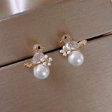 Korean New Design Fashion Jewelry Exquisite Pearl Zircon Women Earrings Delicate Moon Horse Cute Animal Stud Earrings Wholesale daiiibabyyy