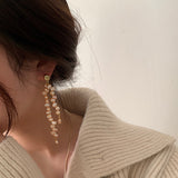 Korean  Designed fresh water pearl earrings tassel drop earrings jewelry for women