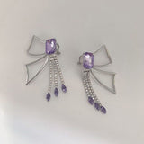 Fashion Square Crystal Metal Bow Earrings Female 2022 Trend Rhinestone Tassel Long Minimalist Dangle Earring Gift Jewelry Party daiiibabyyy