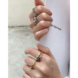 Daiiibabyyy New Ins Vintage Style Flower Chic Women Zircon Open Ring Trend Simple Retro Lovely Metal Floral Adjust Ring Fashion Jewelry Gift