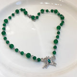 Vintage Green Purple Crystal Rhinestone Opening Finger Knuckle Rings Charm Opal Beads Necklace Girls Party Gift Fashion Jewelry daiiibabyyy