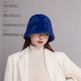 Winter Women's Solid Color Casual Face Small Bucket Hat Autumn and Winter Plush Warm Rabbit Fur Fisherman Fashionable Bonnet daiiibabyyy