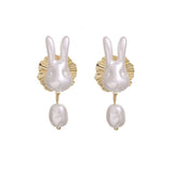 New S925 Baroque Pearl Bunny Earrings Girl Temperament Fashion Cute Earrings Banquet Accessories Wholesale daiiibabyyy
