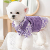 2pcs/set Puppy Dog Shirts Coats Purple  Plaid Stripe Flower Print T-shirts Vests For Small Medium Dog Pet Clothes Coats Poodle daiiibabyyy