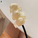 Silk Satin Wide Hair Hoop Shark Clip Elegant White Rose Flower Hair Accessories Fashion Geometric Hair Claws Hair Clip daiiibabyyy