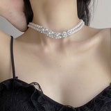 New Luxury Double-layer Pearl Inlaid Zircon Stitching Necklace Hip-Hop Stacked Gemstone Clavicle Chain Jewelry For Women Girls daiiibabyyy