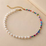 17KM Y2K Style Flower Beaded Necklace for Women Bohemian Colorful Short Beaded Pearl Choker Necklace Female Jewelry daiiibabyyy