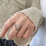 S925 Silver Color Geometric Cross Tassel Chain Index Finger Rings For Women Girls Vintage Fashion Party Jewelry Statement Rings