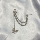Korea Trendy Women Men Punk Earrings Punk Silver Color Tassel Chain Butterfly Pendant Earring Ear Clip Hip Hop Boys Girl Earring daiiibabyyy