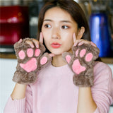 1Pair Women Girl Lovely Bear Plush Cat Paw Claw Gloves Winter Faux Fur Cute Kitten Fingerless Mittens Christmas Halloween Gloves daiiibabyyy