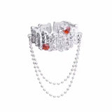 Punk Irregular Metal Black Red Color Rhinestone Rings For Women Cool Hip Pop Chain Tassel Charm Jewelry Gift Open Finger Ring daiiibabyyy