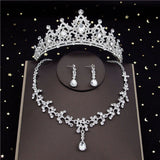 Daiiibabyyy Korean Crystal Bridal Jewelry Sets for Women Bride Tiaras Sets Crown Necklace Earrings Wedding Jewelry Sets