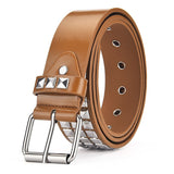 Fashion Harajuku Women Punk Chain Belt Adjustable Black Double/Single Eyelet Grommet Metal Buckle Leather Waistband For Jeans daiiibabyyy