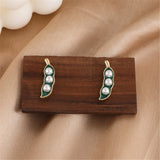 Pearl Pea Ear Nail, Fashion Earrings and Jewelry Korean for Women Creative Gold Material Green Push-back Zinc Alloy Vintage daiiibabyyy