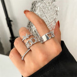 Daiiibabyyy Butterfly Rings Set For Women Charm Girl Finger-ring Fashion Punk Hollow Design Geometric Lady Cubic Zirconia Ring Jewelry