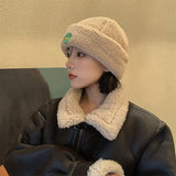 Cute Biking Ear Protection Warm Landlord Hat Winter Head Hood Ladies Thick Lamb Velvet Melon Leather Hat шапка женская зима 2022 daiiibabyyy