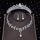 Daiiibabyyy Korean Crystal Bridal Jewelry Sets for Women Bride Tiaras Sets Crown Necklace Earrings Wedding Jewelry Sets