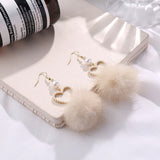 Korean New Fashion Mink Fluffy Pom pom Hairball Imitation Pearl Long Dangle Earrings For Women Trendy Party Jewelry aretes mujer daiiibabyyy